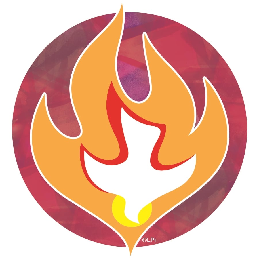 Graphic depicting the Holy Spirit descending in a flame
