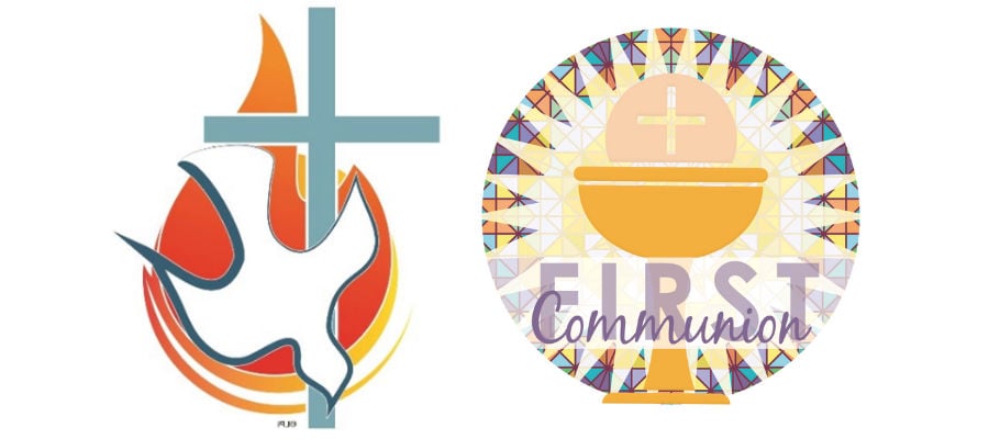 banner with clipart showing the holy spirit and a chalice