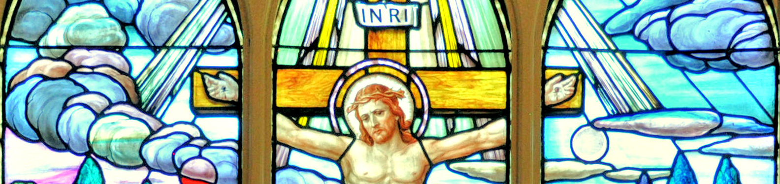 Photo of Holy Cross' crucifixion stained glass window