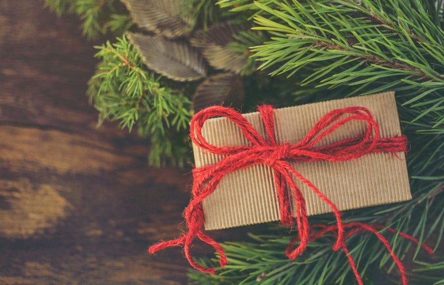 Photo of a Christmas branch with gift