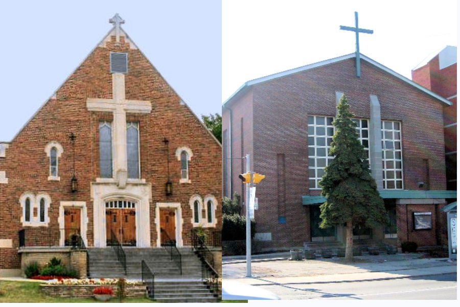 Photo of the exteriors of Holy Cross and Canadian Martyrs