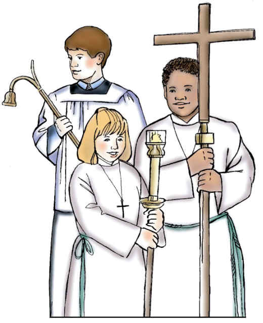 Clipart of 3 altar servers