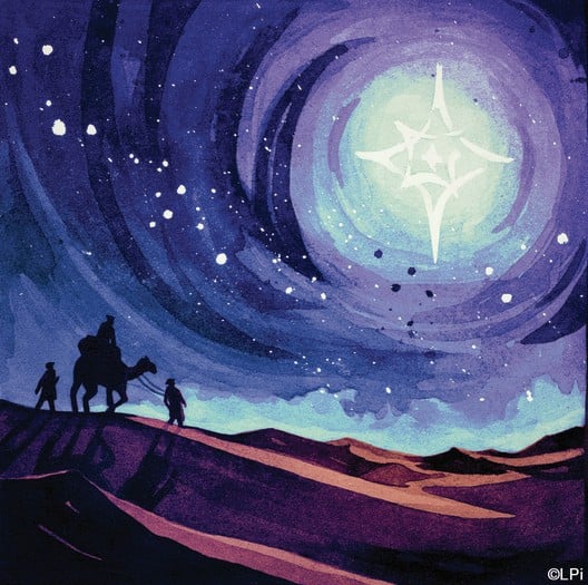 Illustration of the Magi following the star