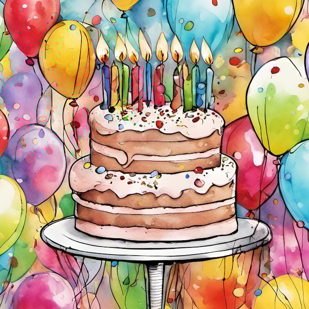 Clipart of a birthday cake and balloons