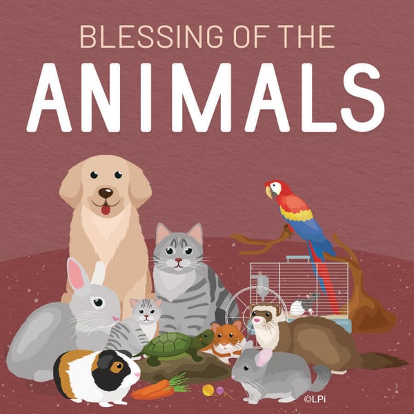 Clipart of various pets with the heaing Blessing of the Animals