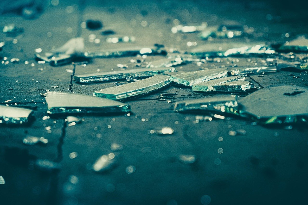 A photo of pieces of broken glass