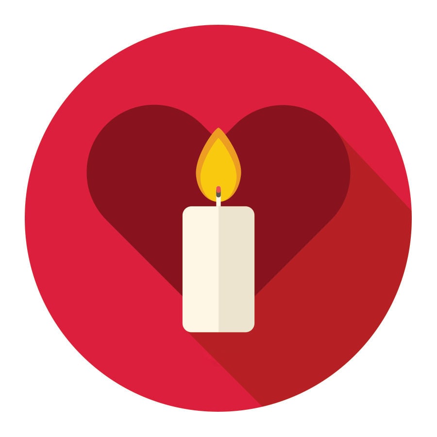 Illustration of a lighted candle in front of a heart