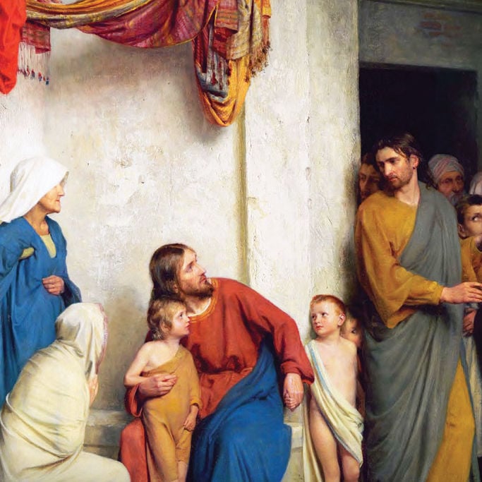 Illustration of Jesus with children and followers