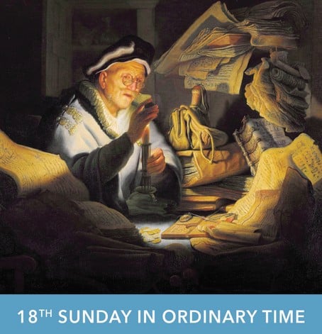 Painting of a man counting his wealth