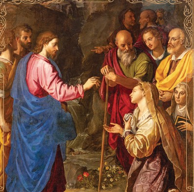 Painting of Jesus approached by the Canaanite woman