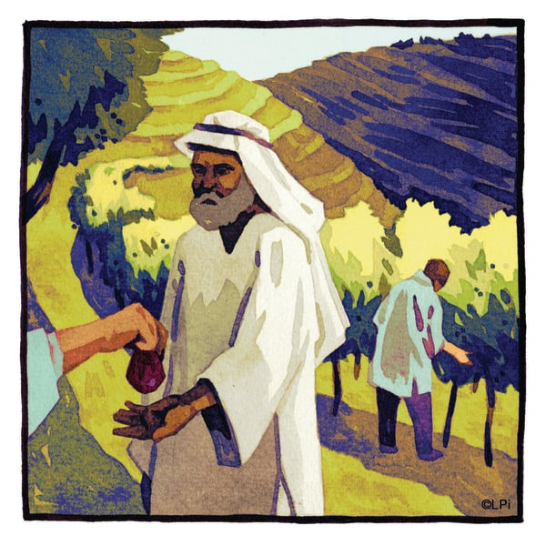 Illustration of a labourer receiving his daily wage