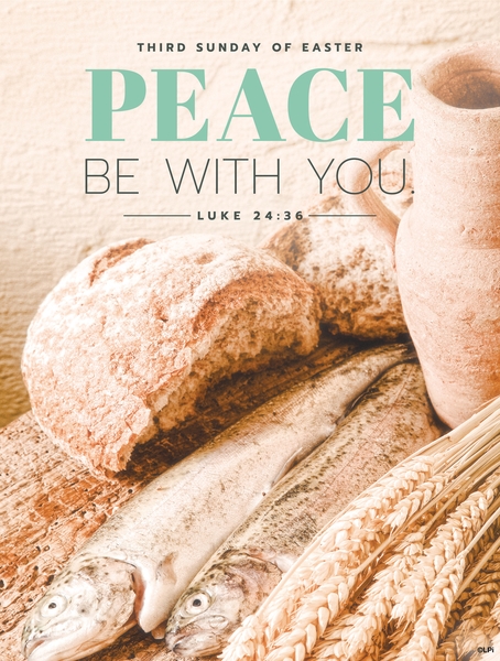 Photo of bread and wheat with the text "Peace be with You"