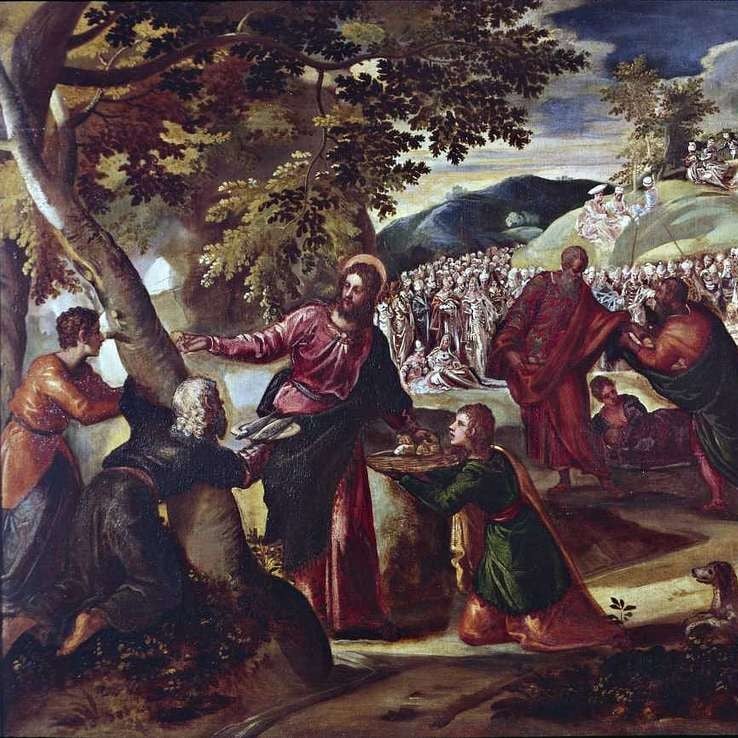 Painting by Tintoretto depicting the miracle of the loaves and fishes