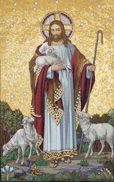 Icon of Jesus as the Good Shepherd holding the lost lamb