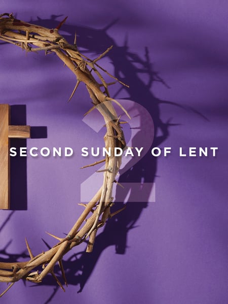 A crown of thorns on a purple background with the text 2nd Sunday of Lent