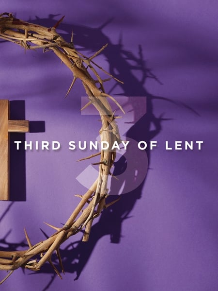 Purple background featuring the crown of thorns and the text 3rd Sunday of Lent