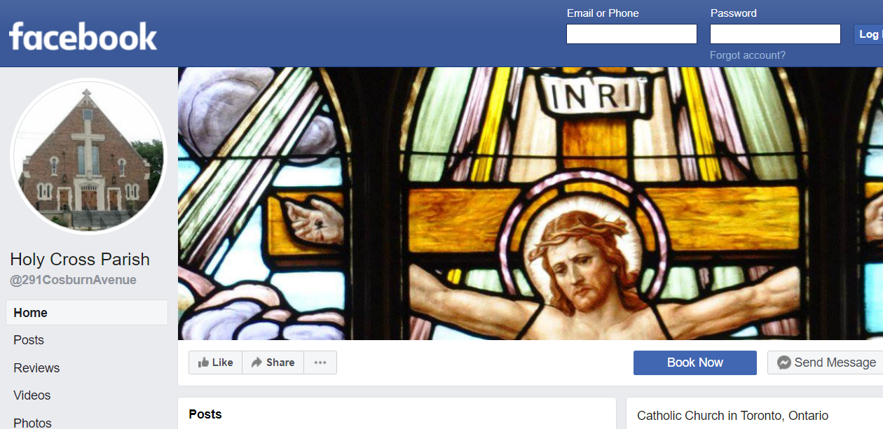 Screenshot of our parish Facebook home page