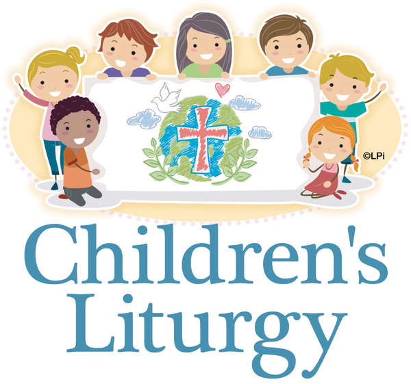 Clipart showing children and the text "Children's Liturgy"