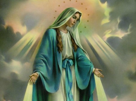 Illustration of Our Lady with her arms extended