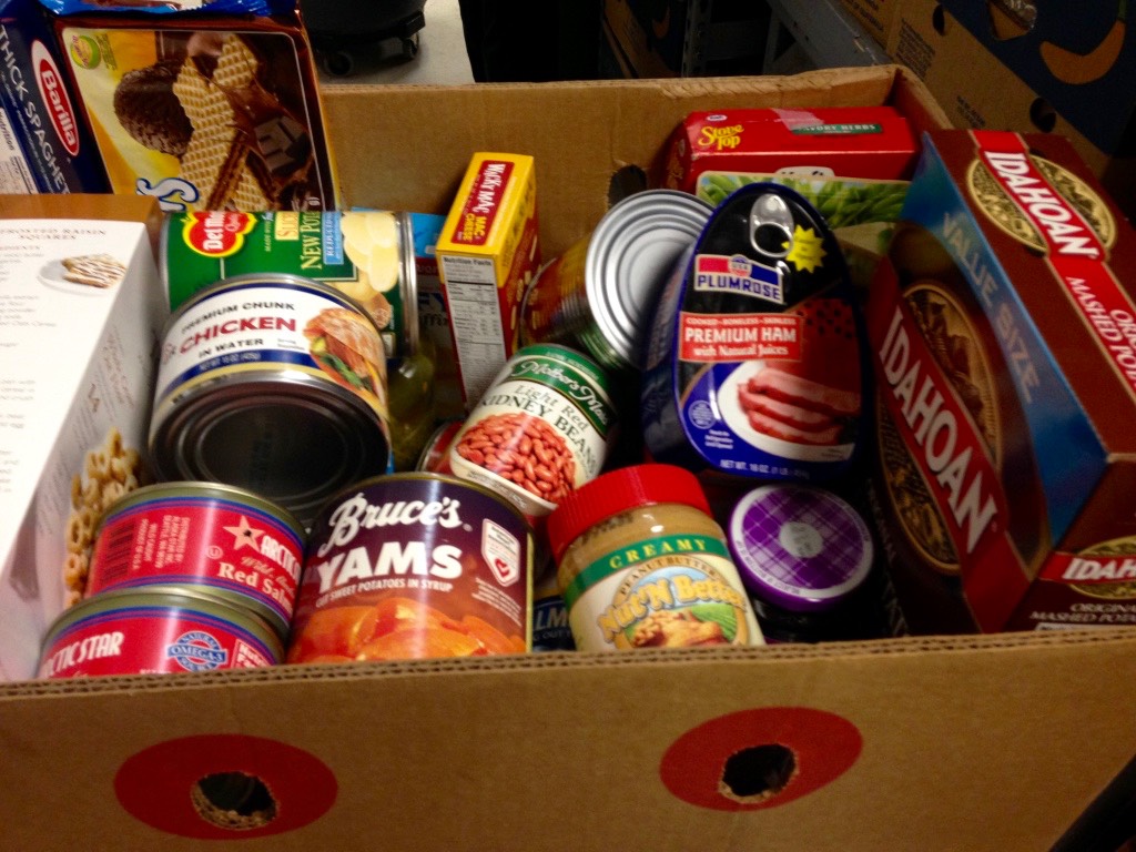 Photo of a box containing food donations