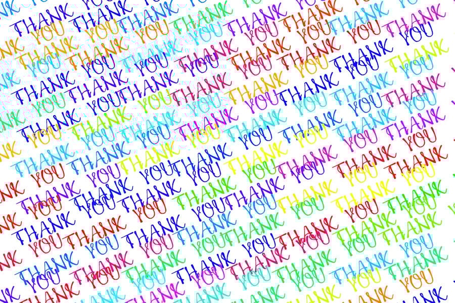 Multiple colourful cursive thank yous