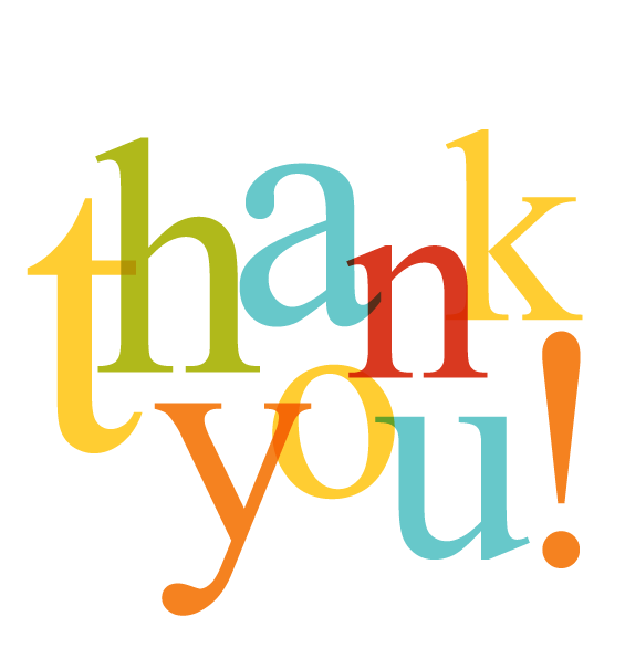 Colourful lower case text "Thank you"