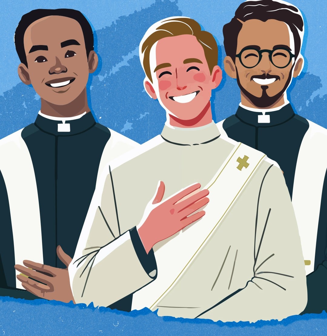 Clipart depicting three priests