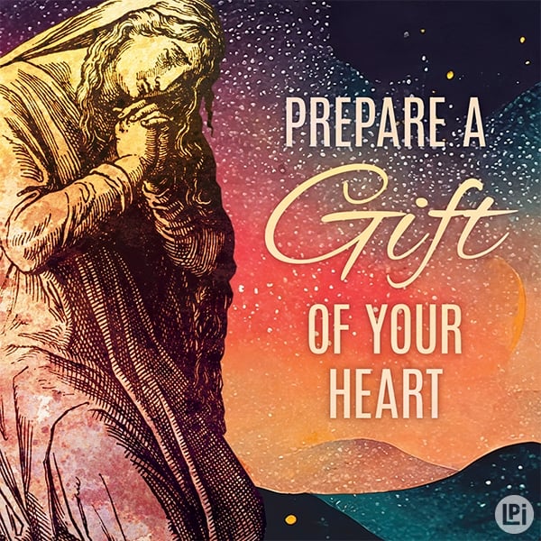 Illustration of praying woman and text Make a Gift of your Heart